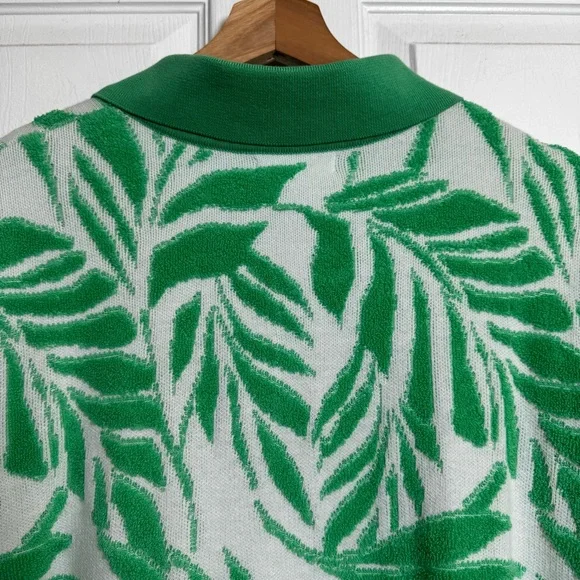 Cynthia Rowley Green White Leaf Print Tufted Cardigan Sweater Size XL Springtime - Picture 11 of 12